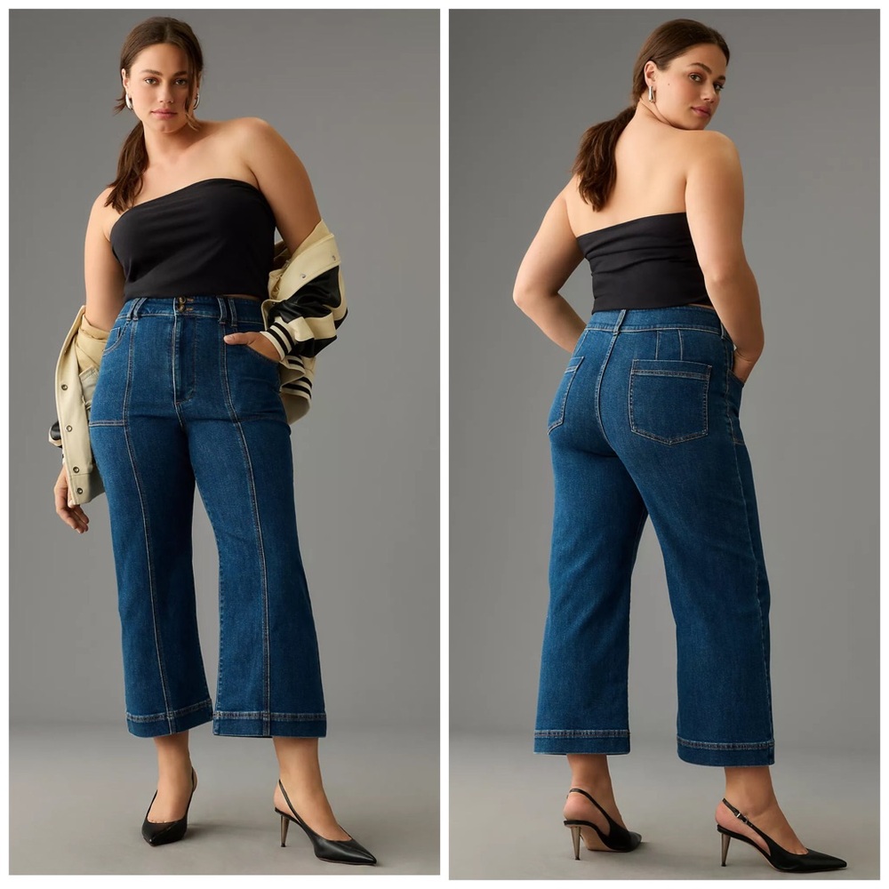 Pilcro Anthropologie Seamed High Rise Cropped Wide Leg Jeans Skipper